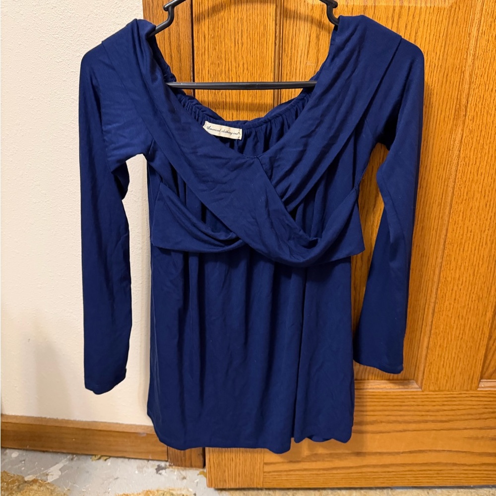 Elegant Navy Blue Women's off shoulder Top